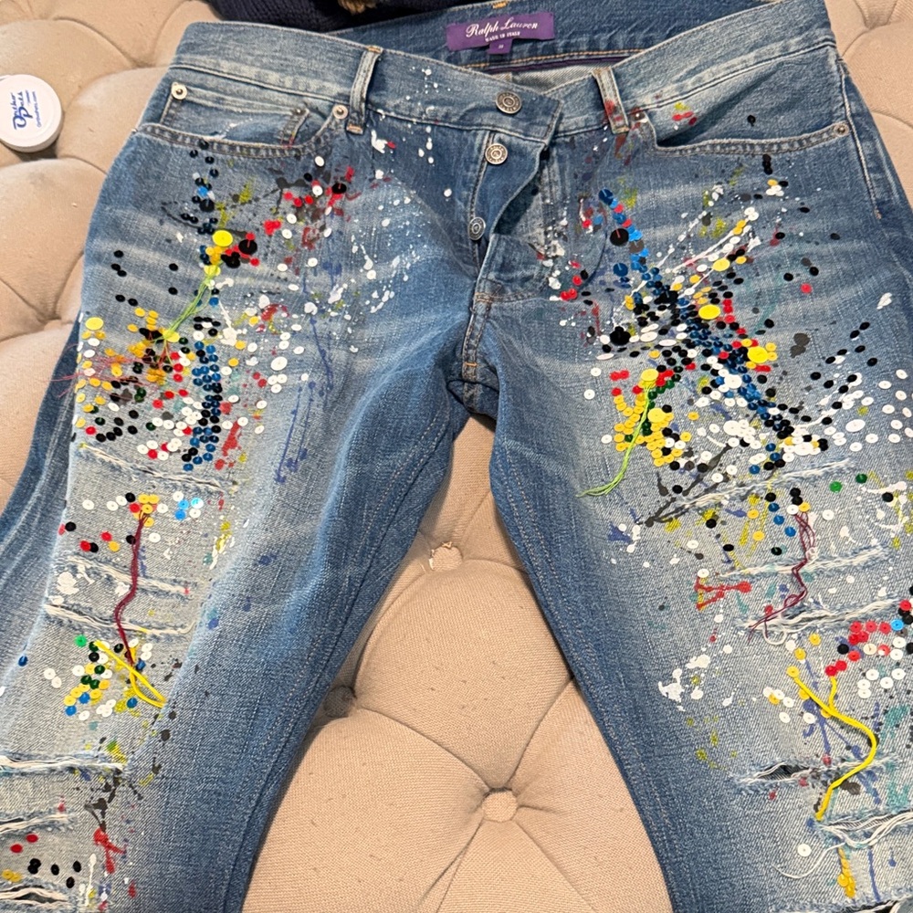 Ralph Lauren Purple Label Paint Splatter Boyfriend Jeans